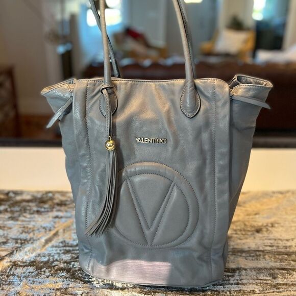 Valentino Fiore Tote Bag with Small Pouch - Leather - Grey - Picture 2 of 9